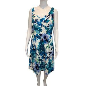 Chaps Blue White Floral Sheath Dress Size 12